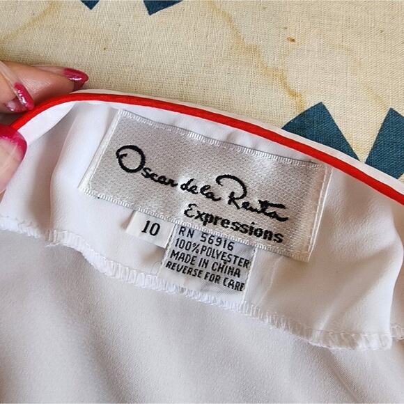 OSCAR DE LA RENTA WHITE BUTTON DOWN WITH RED ACCENTS SIZE 10 - Picture 4 of 6